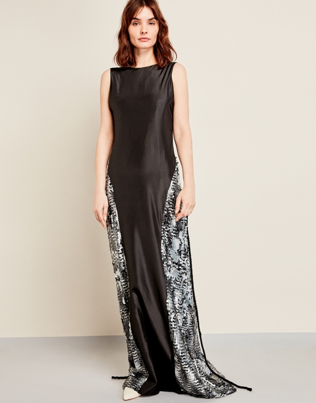 Long black dress with silver sequins