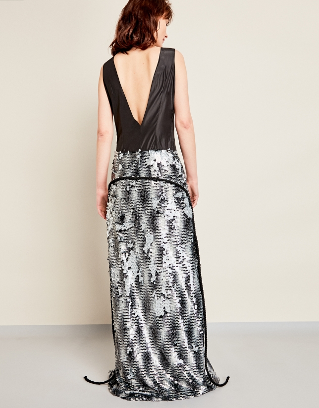 Long black dress with silver sequins