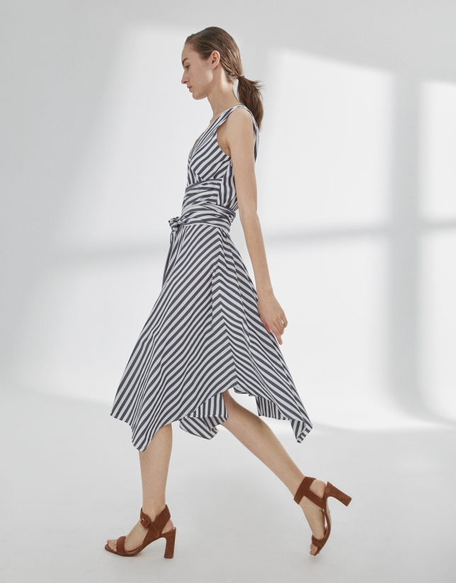 White and blue striped flowing dress
