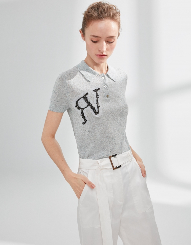 Gray knit top with logo