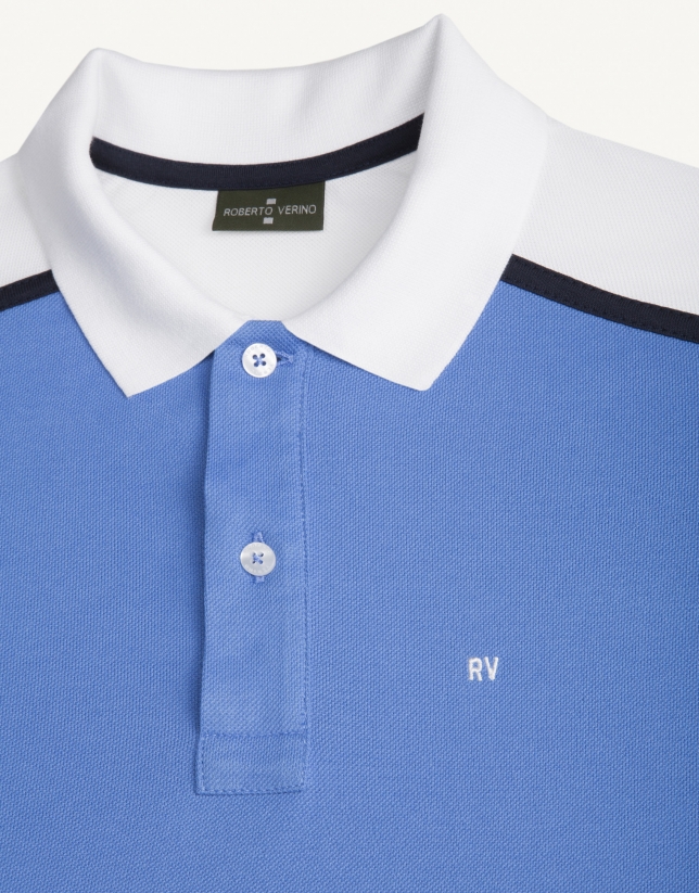 Blue and white "color block" polo