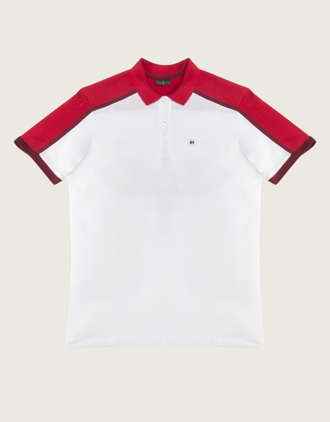 White and red "color block" polo