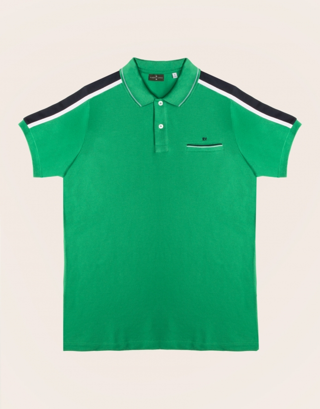 Green polo with striped shoulders