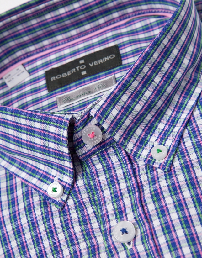 Blue and pink checked sport shirt
