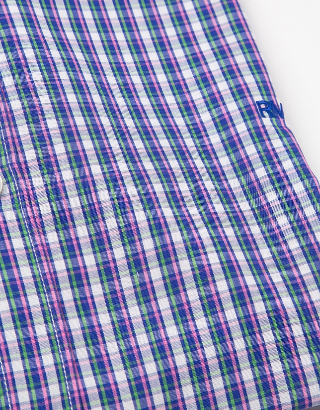 Blue and pink checked sport shirt