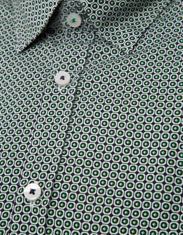 Green mosaic print sport shirt