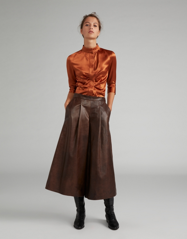 Falda pantalón napa marrón