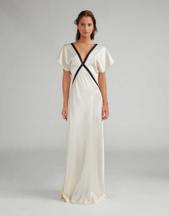long white satin slip dress