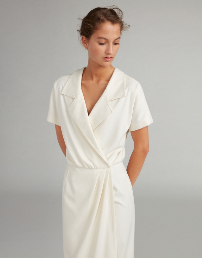 White wrap dress with two-piece effect 