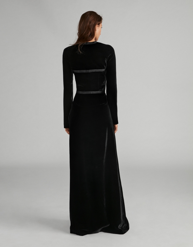 Long black satin and velvet dress