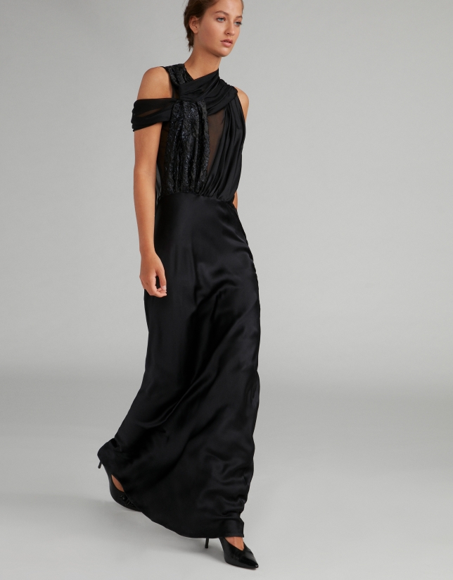 Long black satin dress