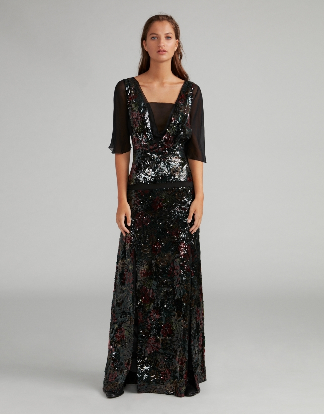 Long black dress with sequins