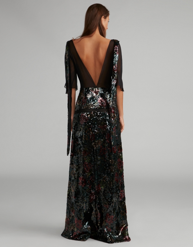 Long black dress with sequins