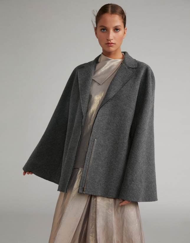 Light gray wool cape coat