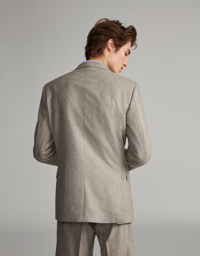 Mink-colored flannel double-breasted suit