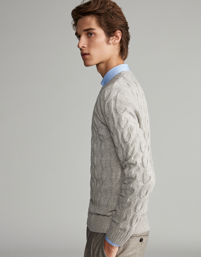 Gray melange, cable-stitch sweater