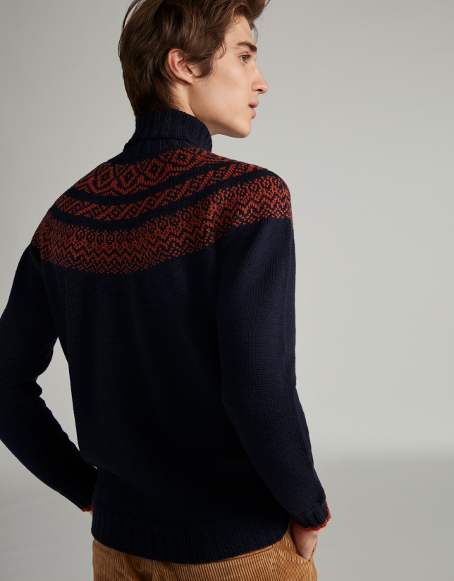 Navy blue sweater with design