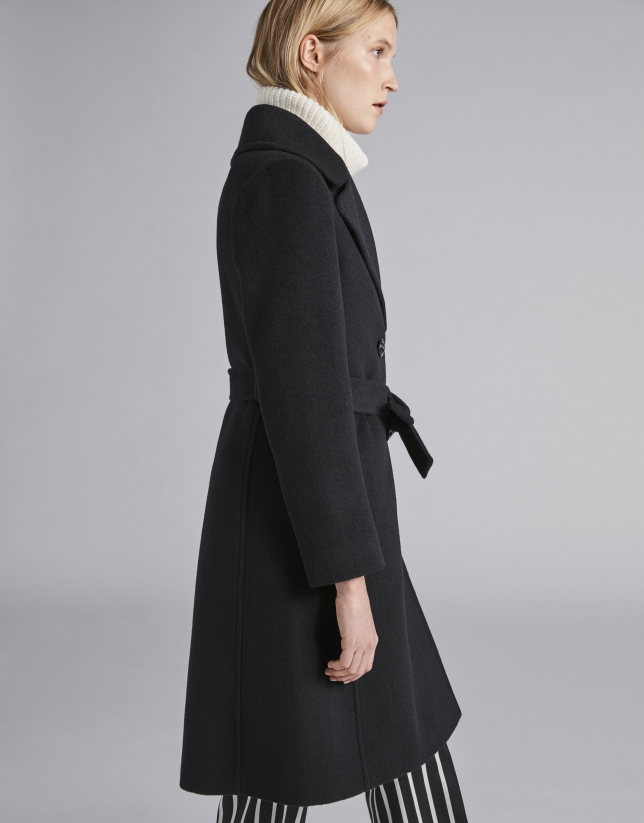 Black cloth coat with triple row of  buttons
