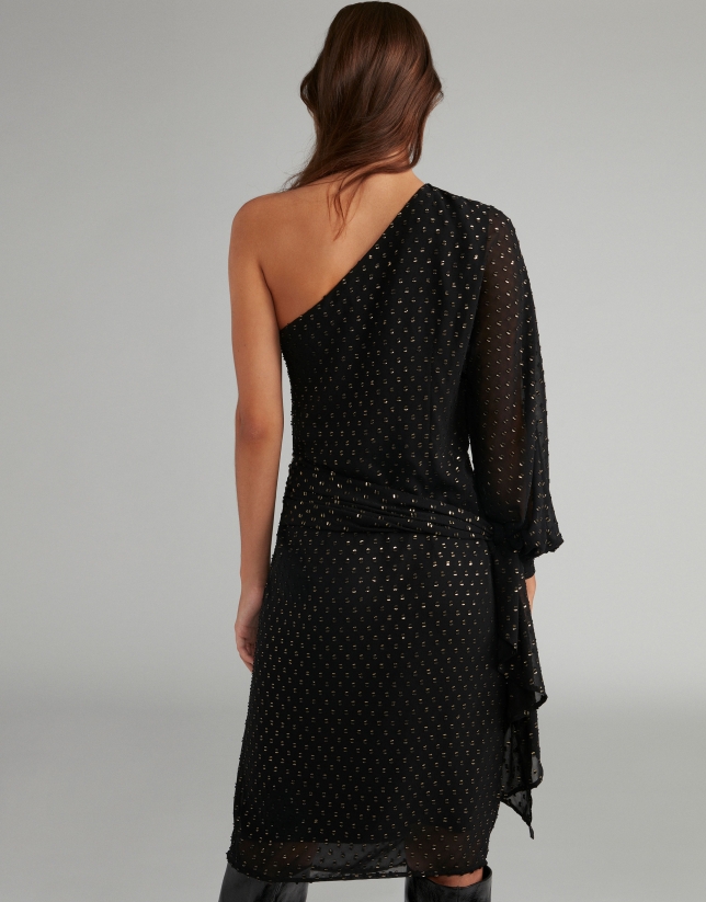 Black midi dress with asymmetric neckline