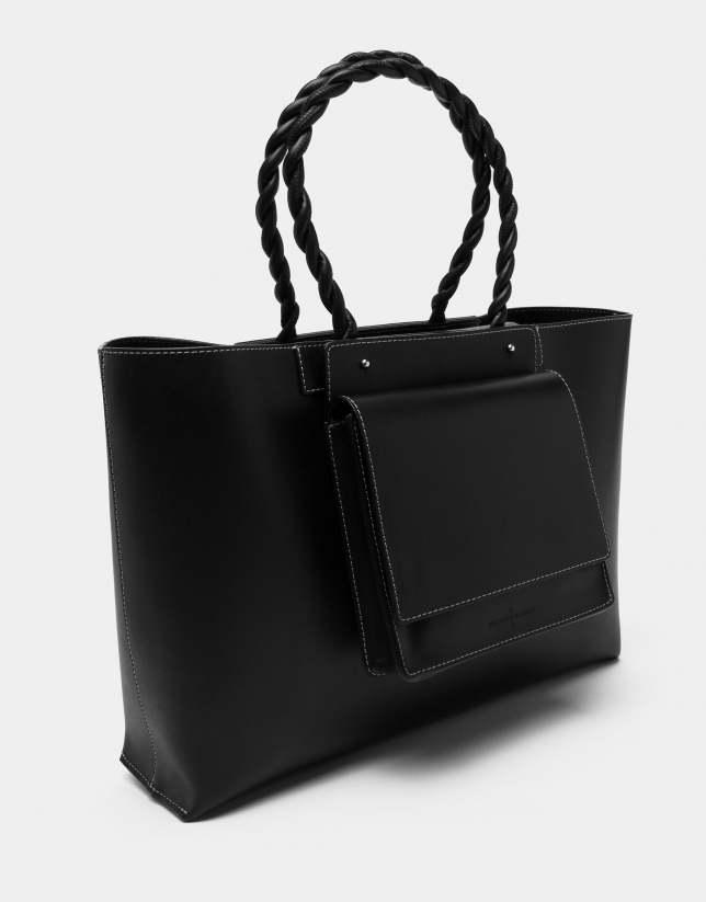 Black leather Garden tote bag