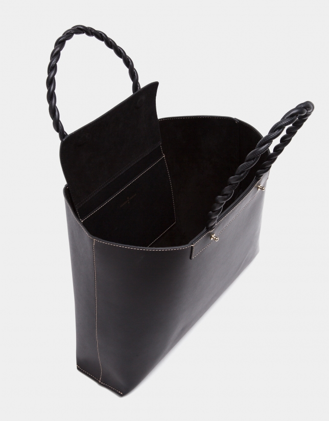 Black leather Garden tote bag
