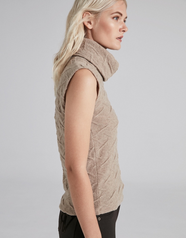 Coffee-colored sleeveless knit top