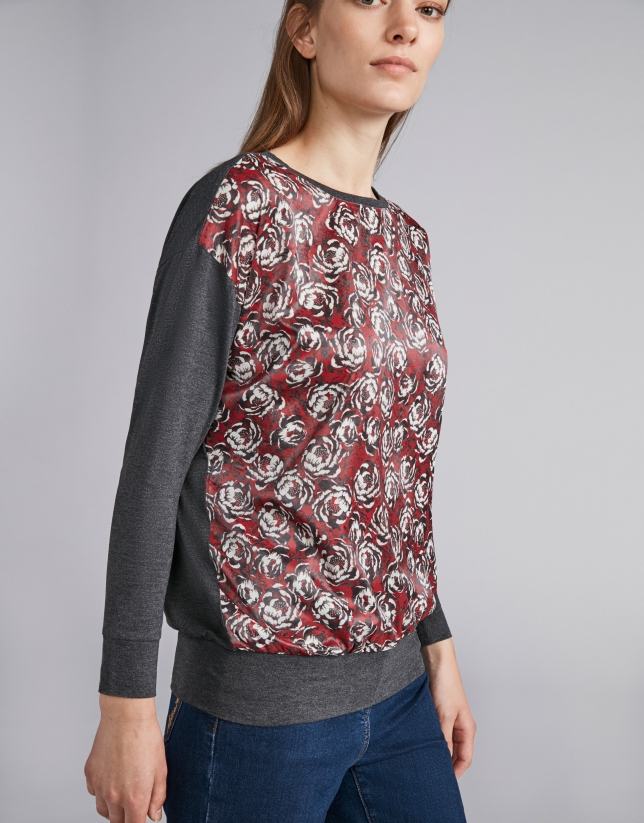 Steel-colored top with floral print