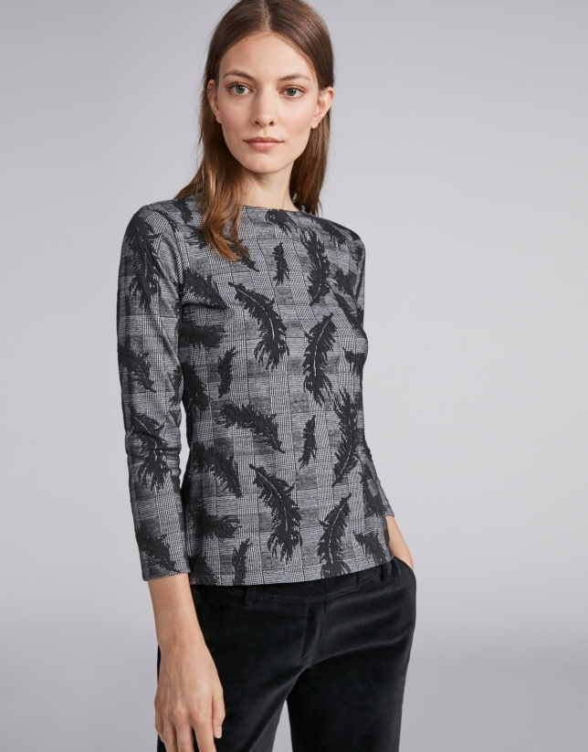 Black knit and jacquard top