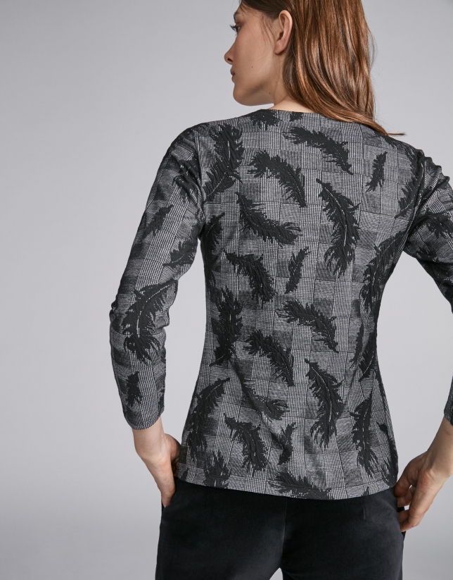 Black knit and jacquard top