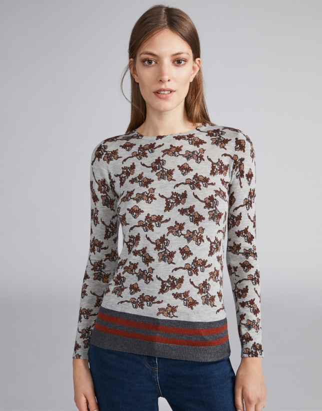 Fine knit top with floral print