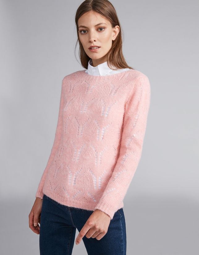 Pink openwork sweater