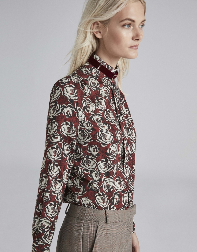 Burgundy floral print shirt