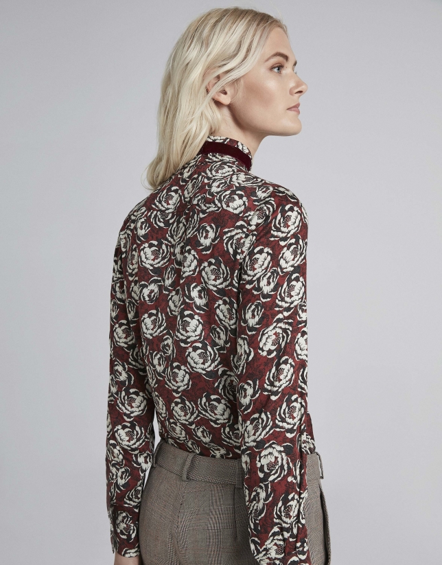 Burgundy floral print shirt
