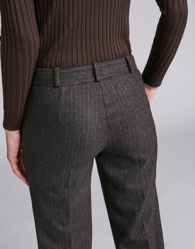 Coffee-colored striped pants