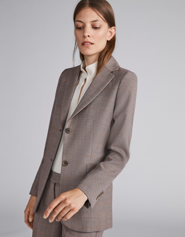 Brown glen plaid suit jacket