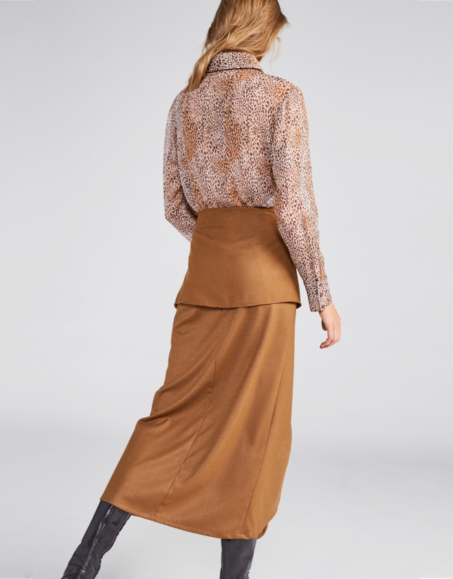 Camel sarong effect midi skirt