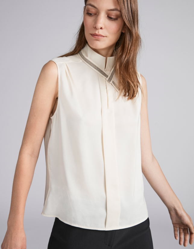 Ivory top with adorned collar
