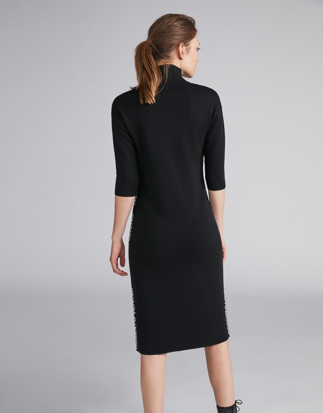 Plain black knit dress with RV jacquard