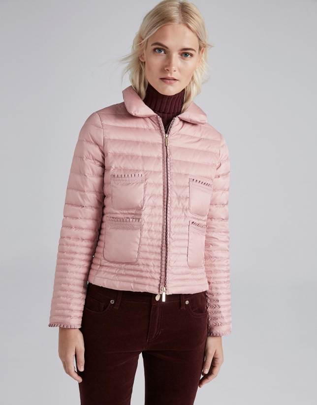 Short pink down jacket