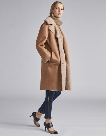 Beige, double-faced, reversible coat
