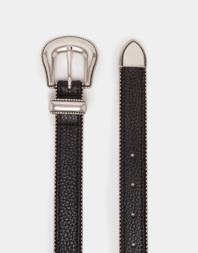 Black leather belt with studs