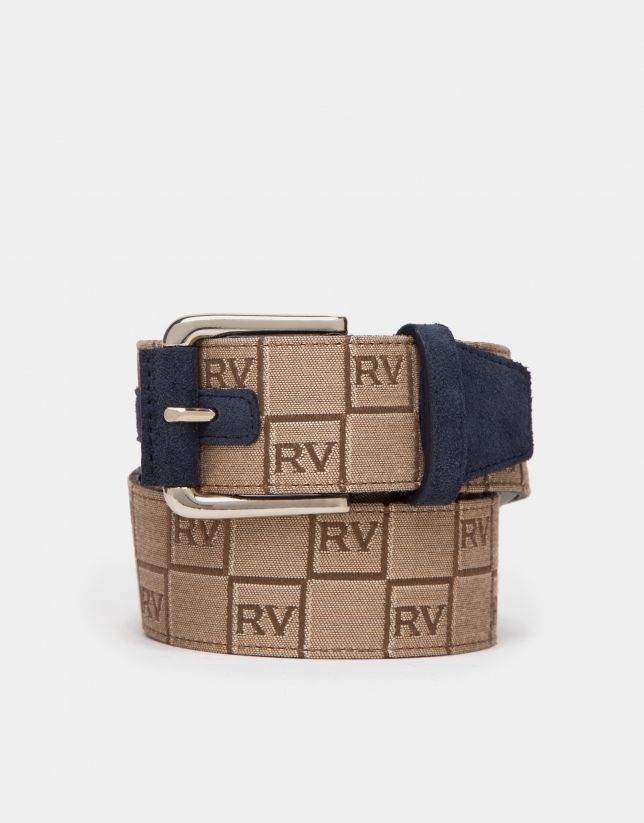 Blue canvas belt with RV logos