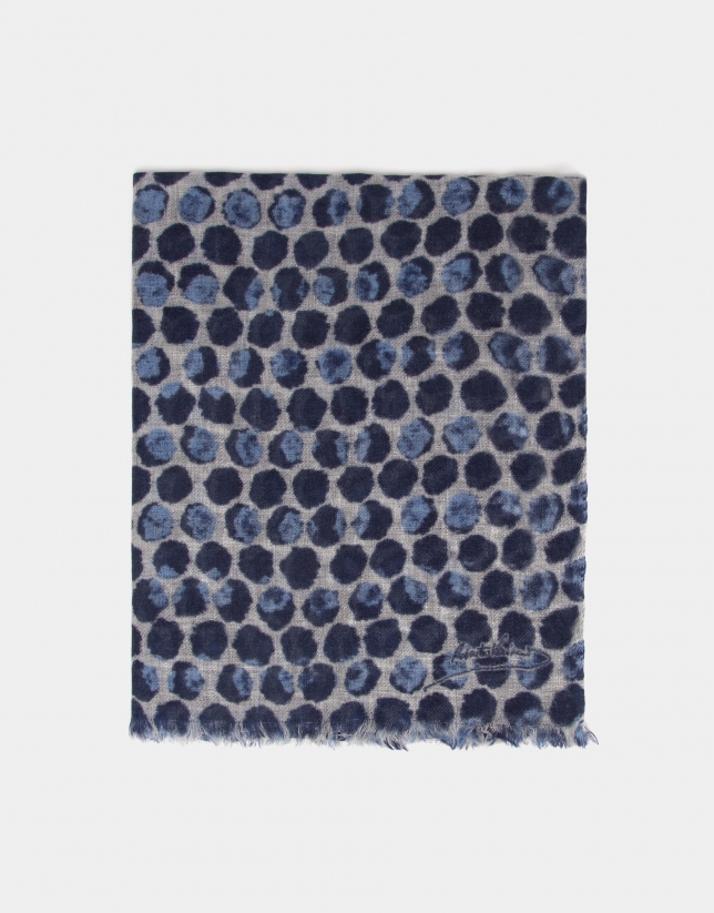 Blue geometric print wool foulard