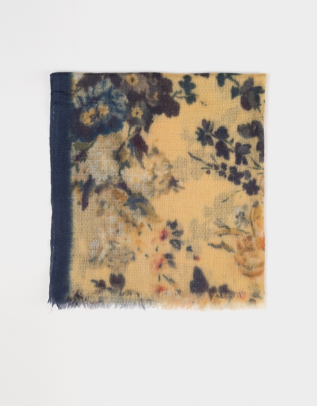Copper and gold floral print silk and wool foulard