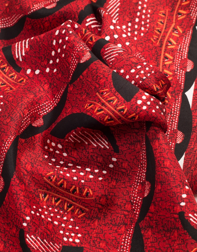 Burgundy silk scarf with geometric print