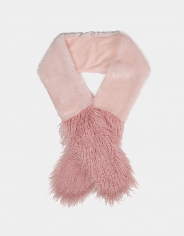 Pastel pink fur-effect scarf