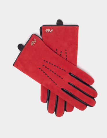 Red suede and leather gloves