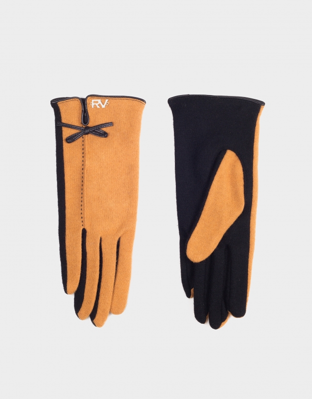 Gold knit two-color gloves