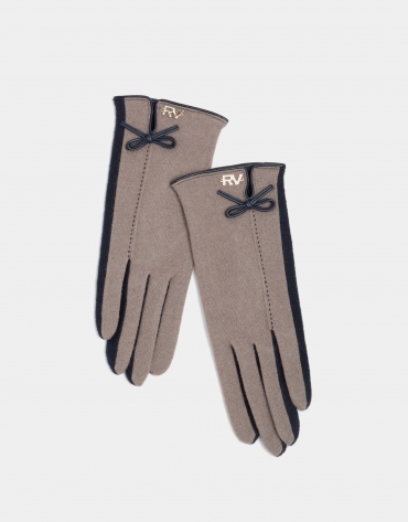 Navy blue knit two-color gloves