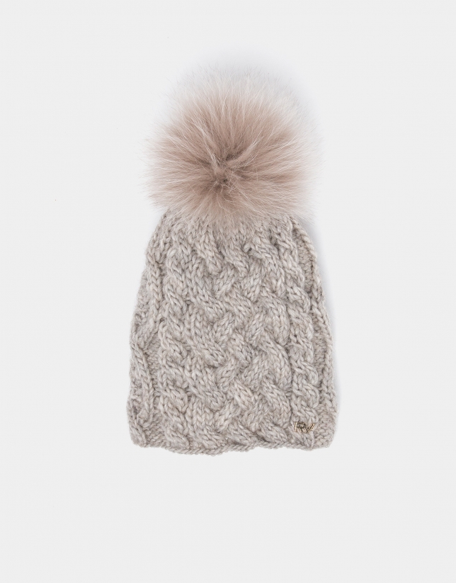 Beige wool knit cap